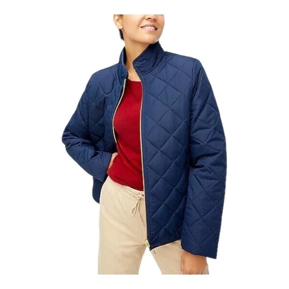 Diamond Quilted Puffer Coat in Navy Size XS-S J. Crew NWOT - Picture 2 of 11